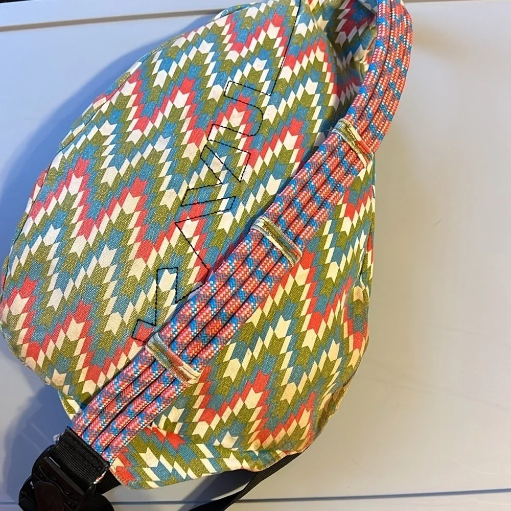 Kavu Green and Red Belt Sling  Bag with Geometric Pattern